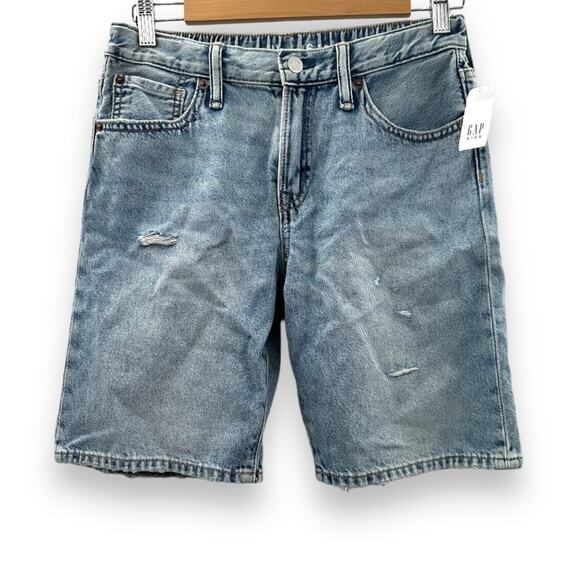 Gap Kids‎ 90s Loose Light Wash Mid Rise Bermuda Distressed Shorts Size 16 NWT - Picture 1 of 8